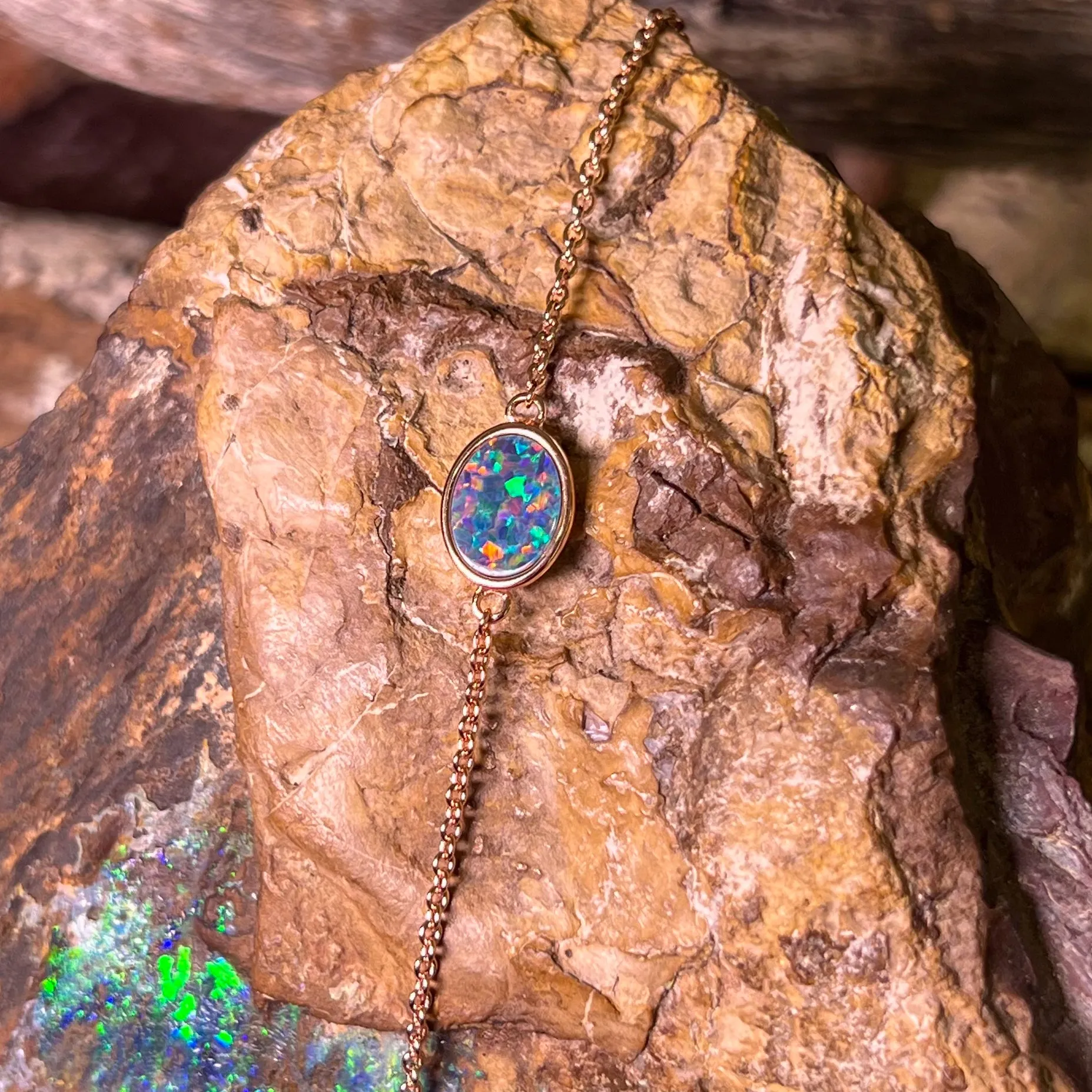 Rose Gold Plated Silver Oval Opal doublet bracelet