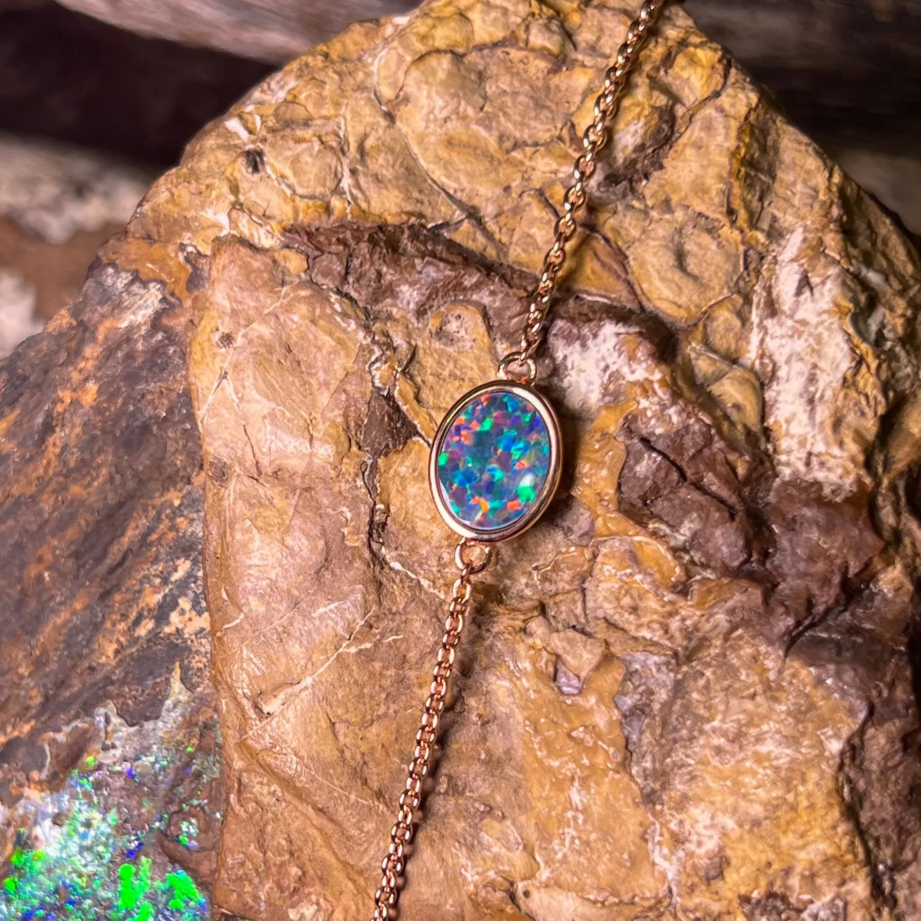 Rose Gold Plated Silver Oval Opal doublet bracelet