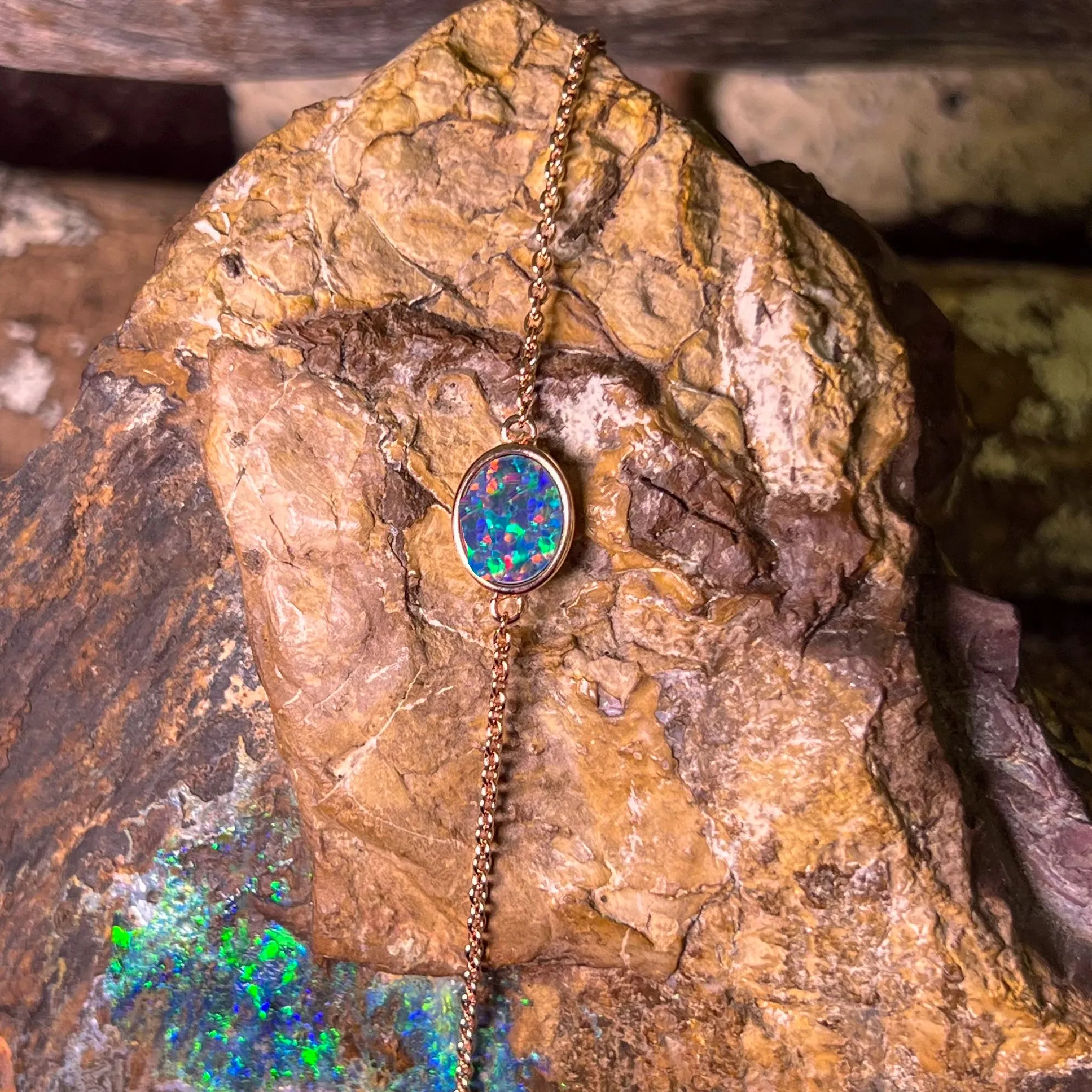 Rose Gold Plated Silver Oval Opal doublet bracelet