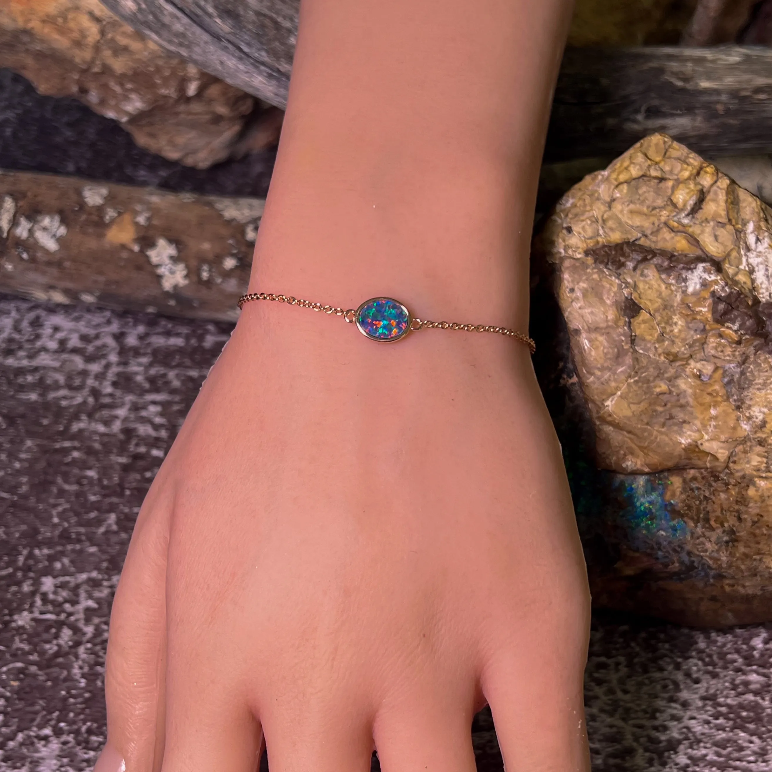 Rose Gold Plated Silver Oval Opal doublet bracelet