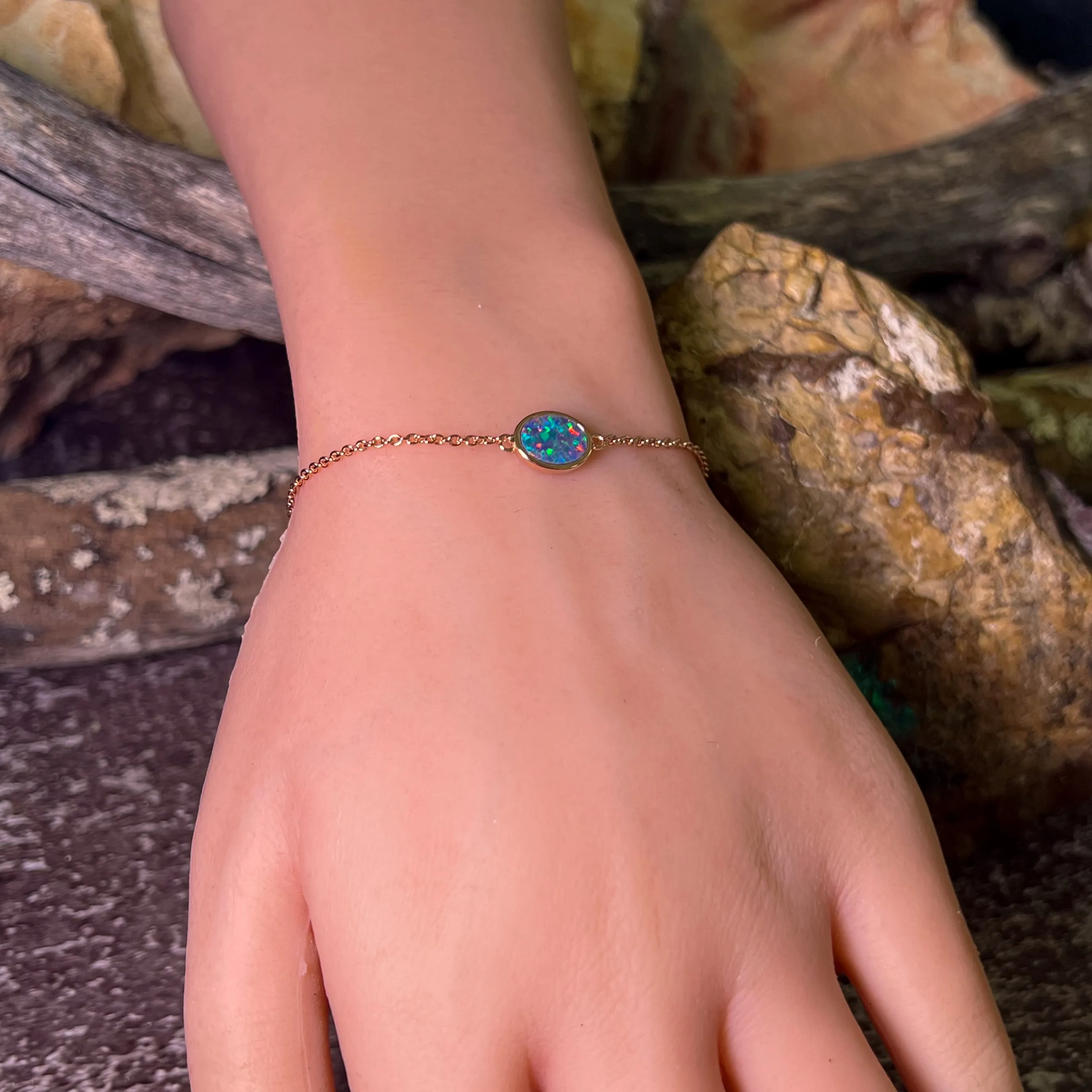 Rose Gold Plated Silver Oval Opal doublet bracelet