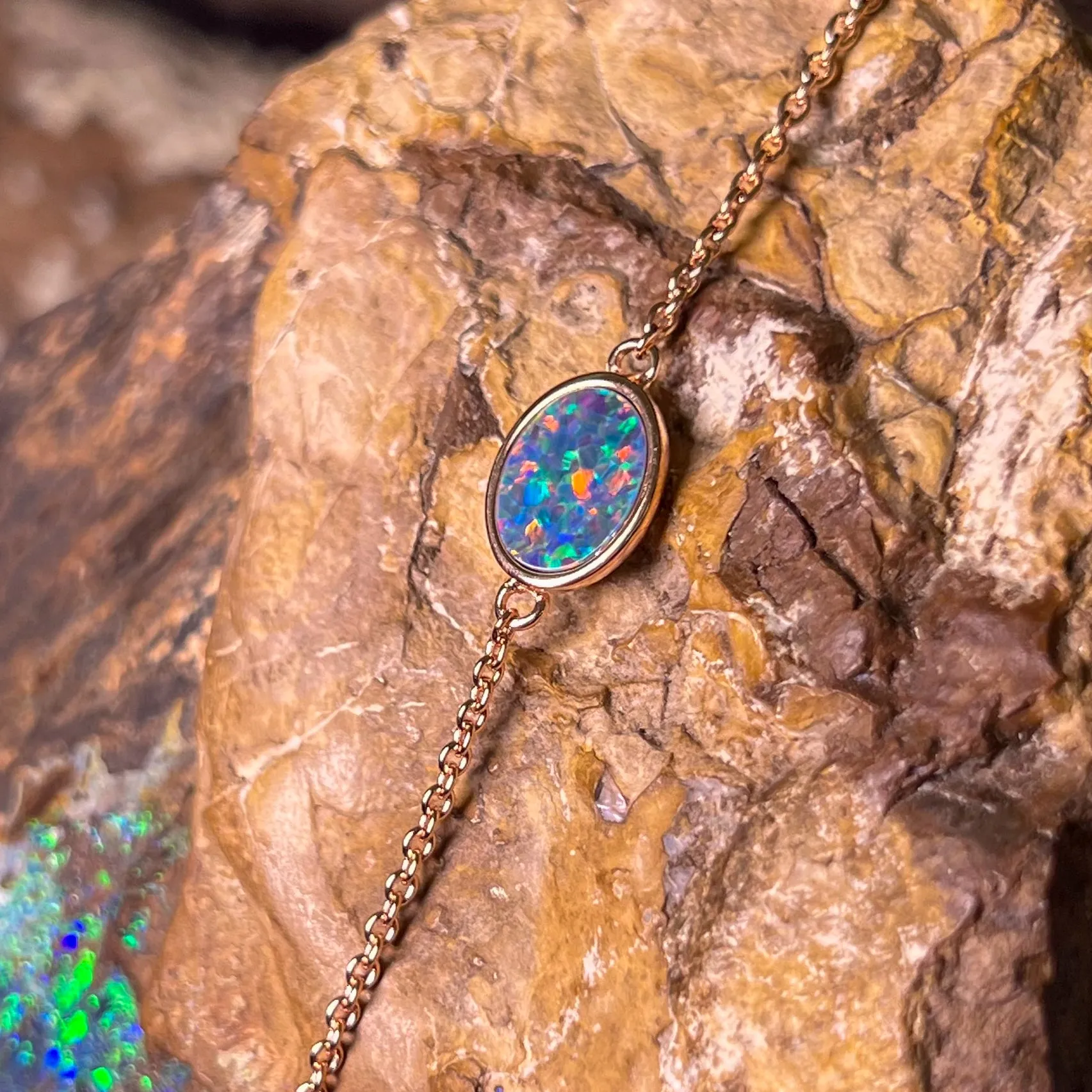 Rose Gold Plated Silver Oval Opal doublet bracelet