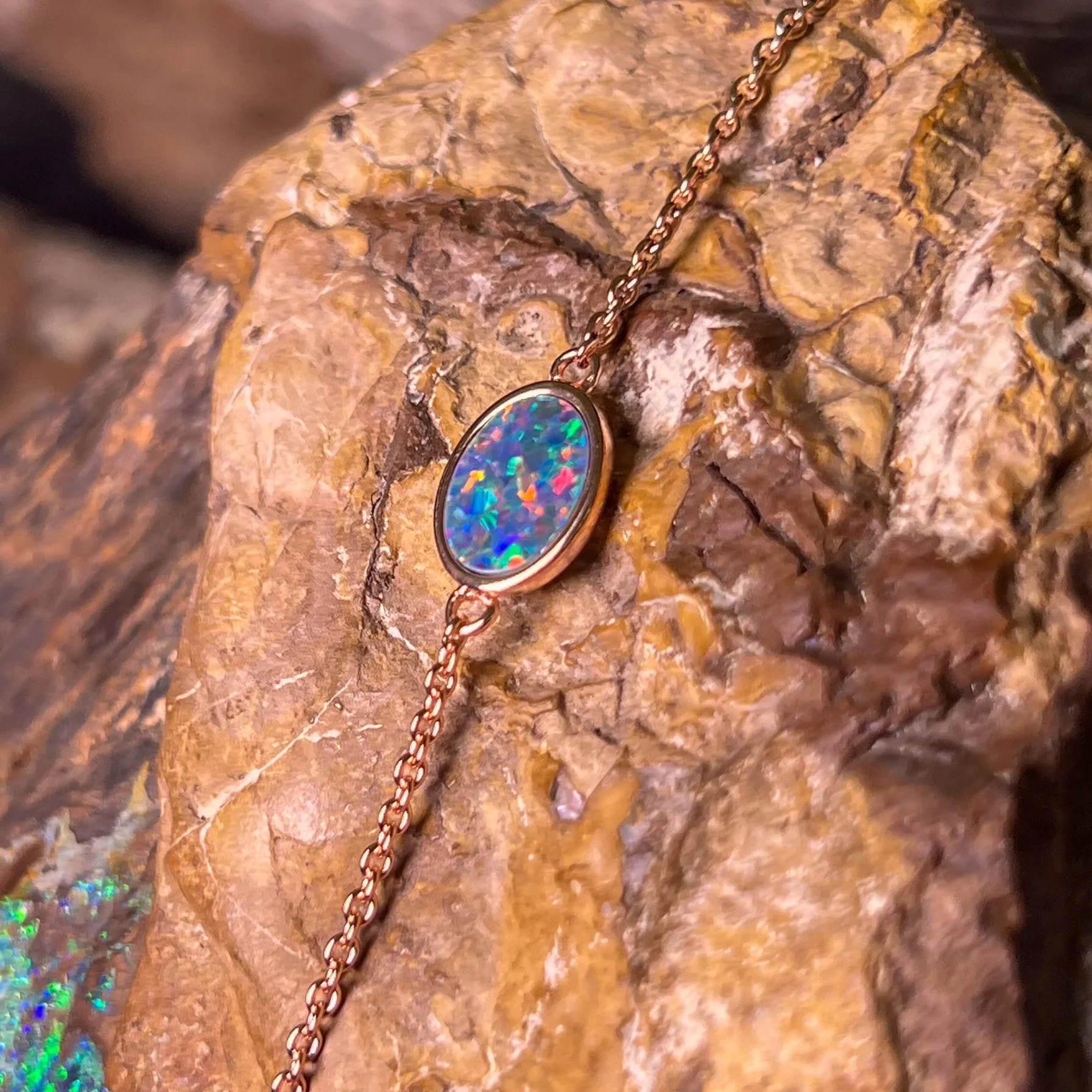 Rose Gold Plated Silver Oval Opal doublet bracelet