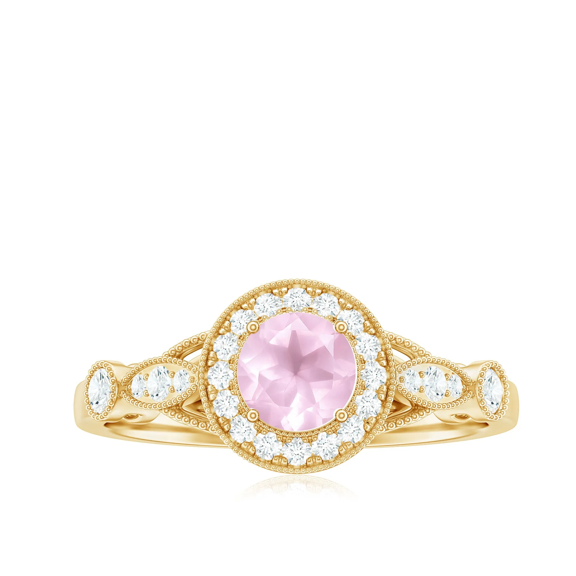 Rose Quartz and Diamond Antique Style Engagement Ring
