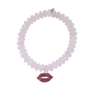 Ruby Lips Rose Quartz Rondelle Beaded Bracelet