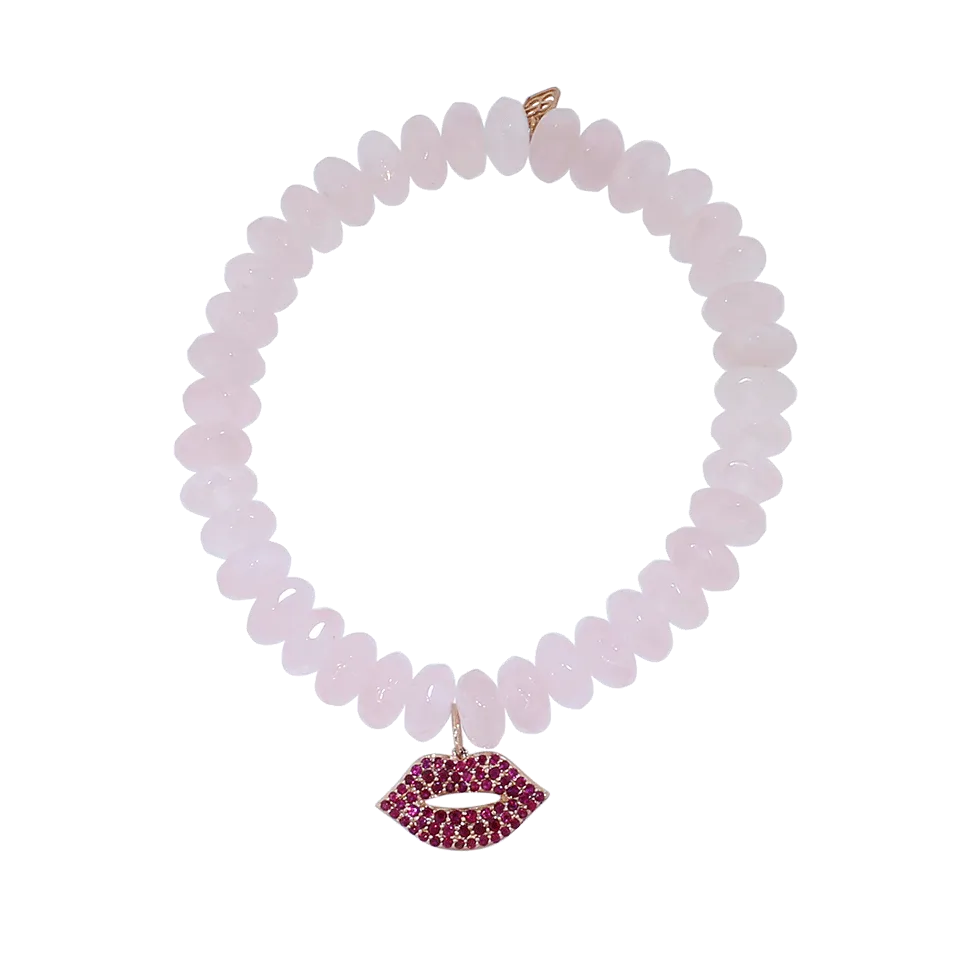 Ruby Lips Rose Quartz Rondelle Beaded Bracelet
