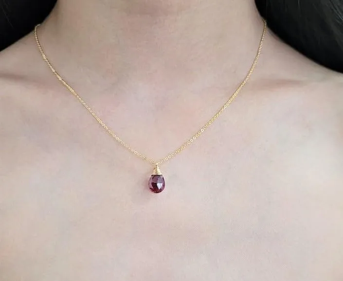 Ruby Pear Wrapped Briolette Necklace