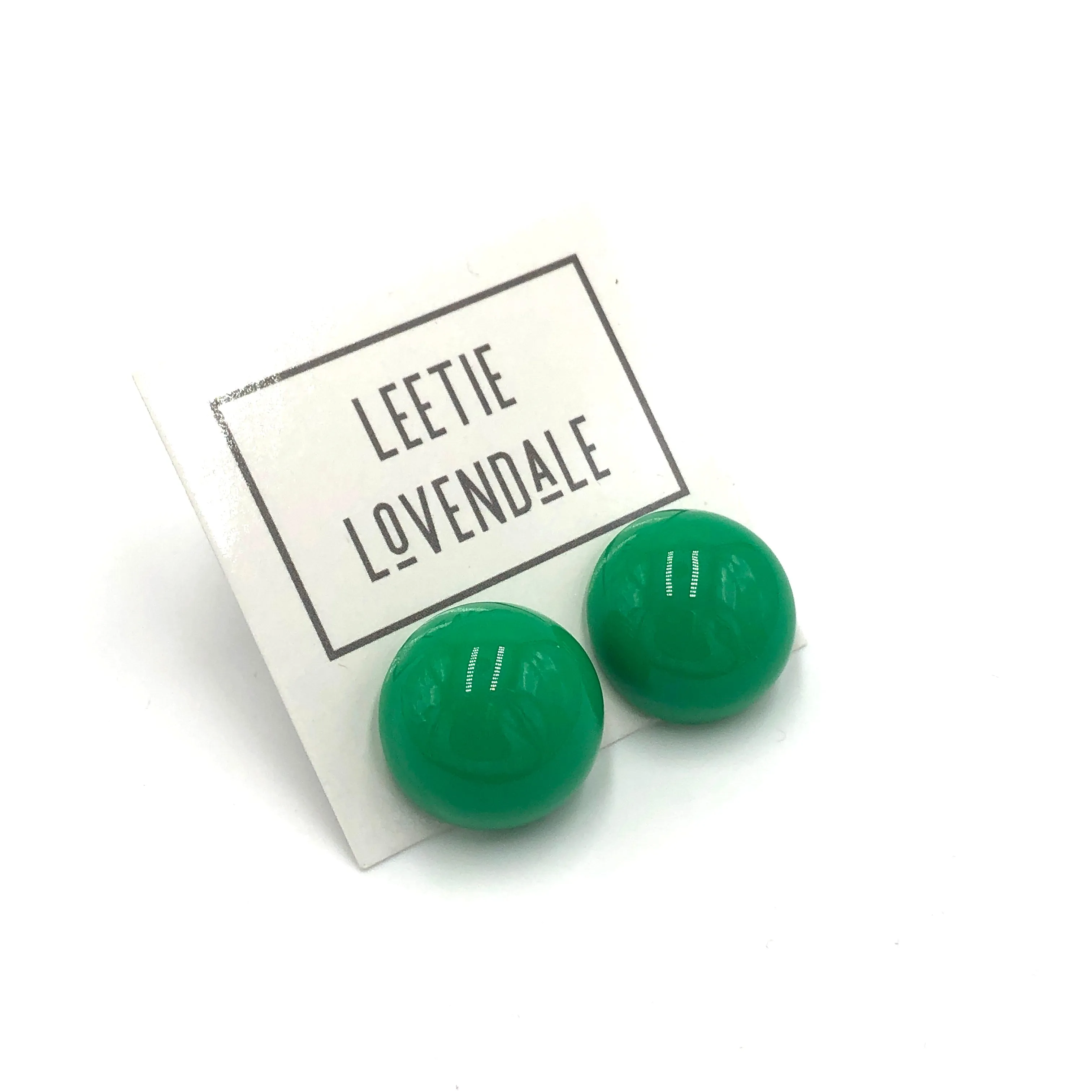 True Green Retro Button Stud Earrings