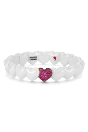 White Ceramic Ruby Heart Bracelet