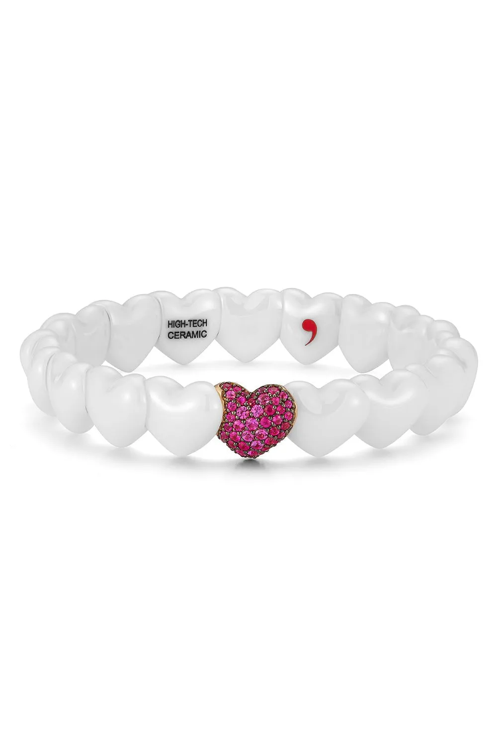 White Ceramic Ruby Heart Bracelet