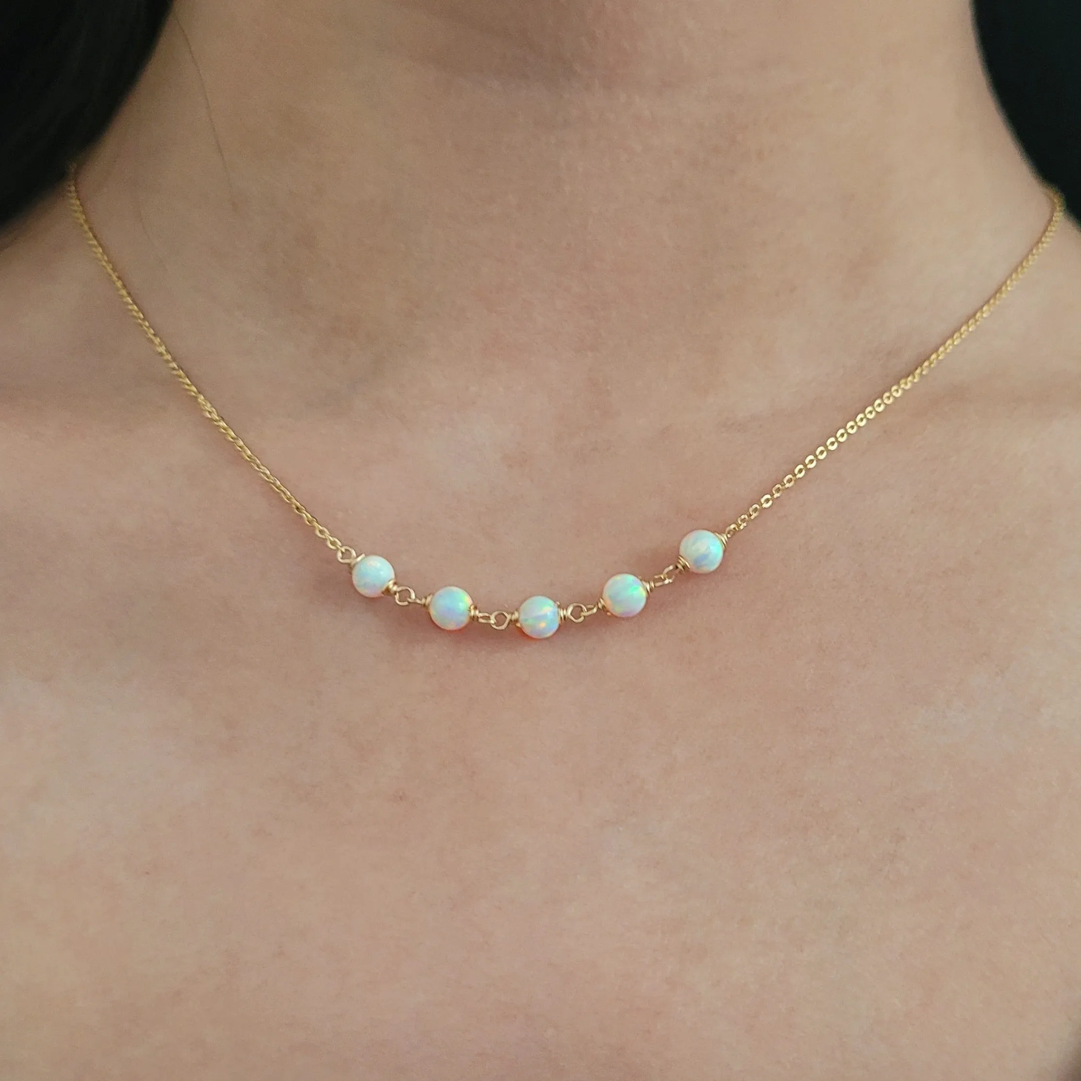 White Opal Beaded Necklace