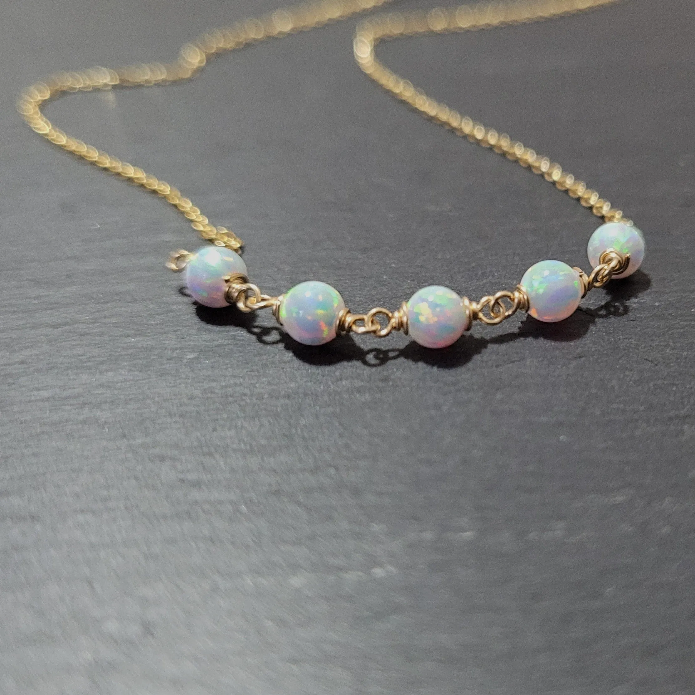 White Opal Beaded Necklace