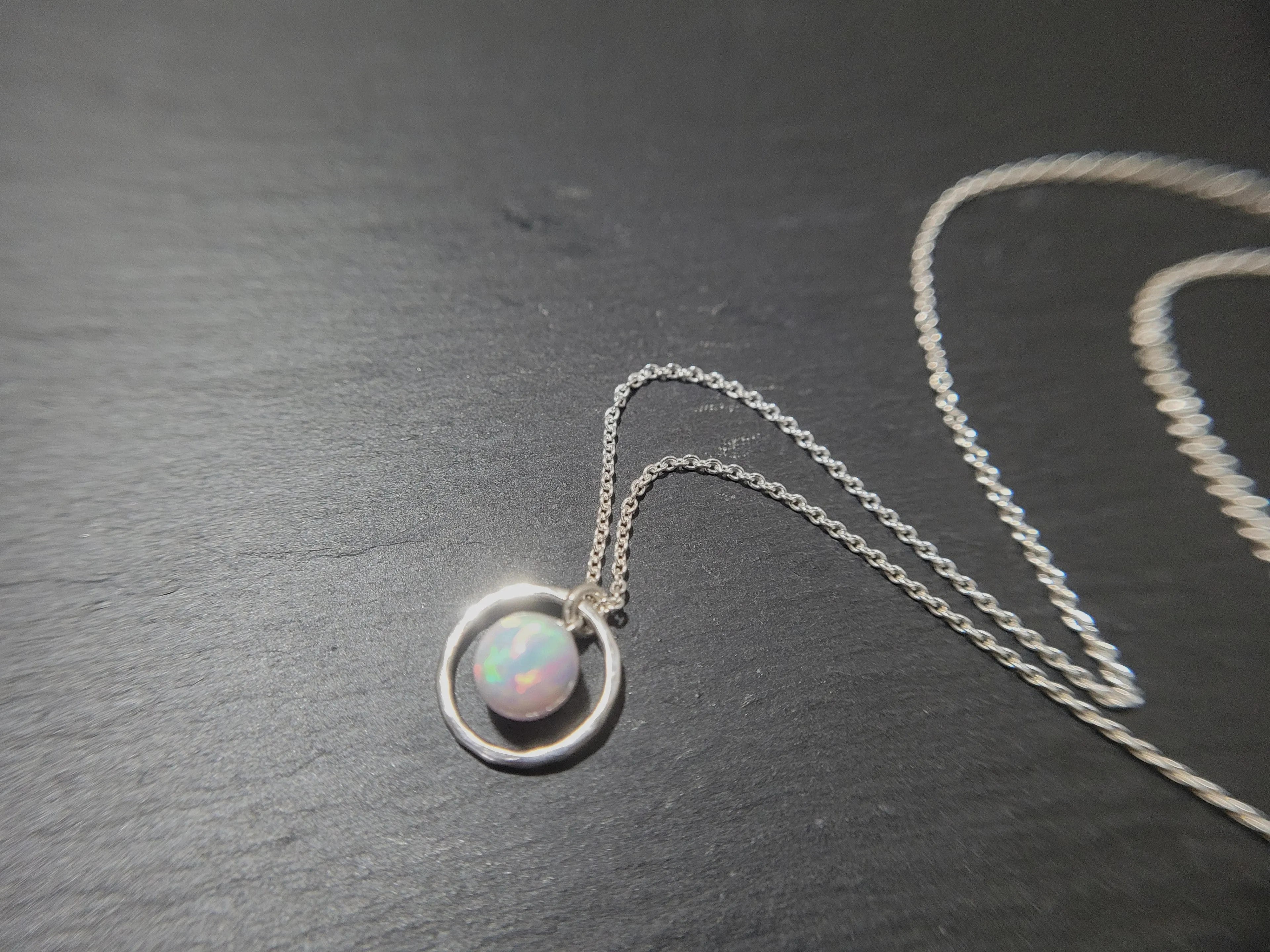 White Opal Hoop Pendant Necklace