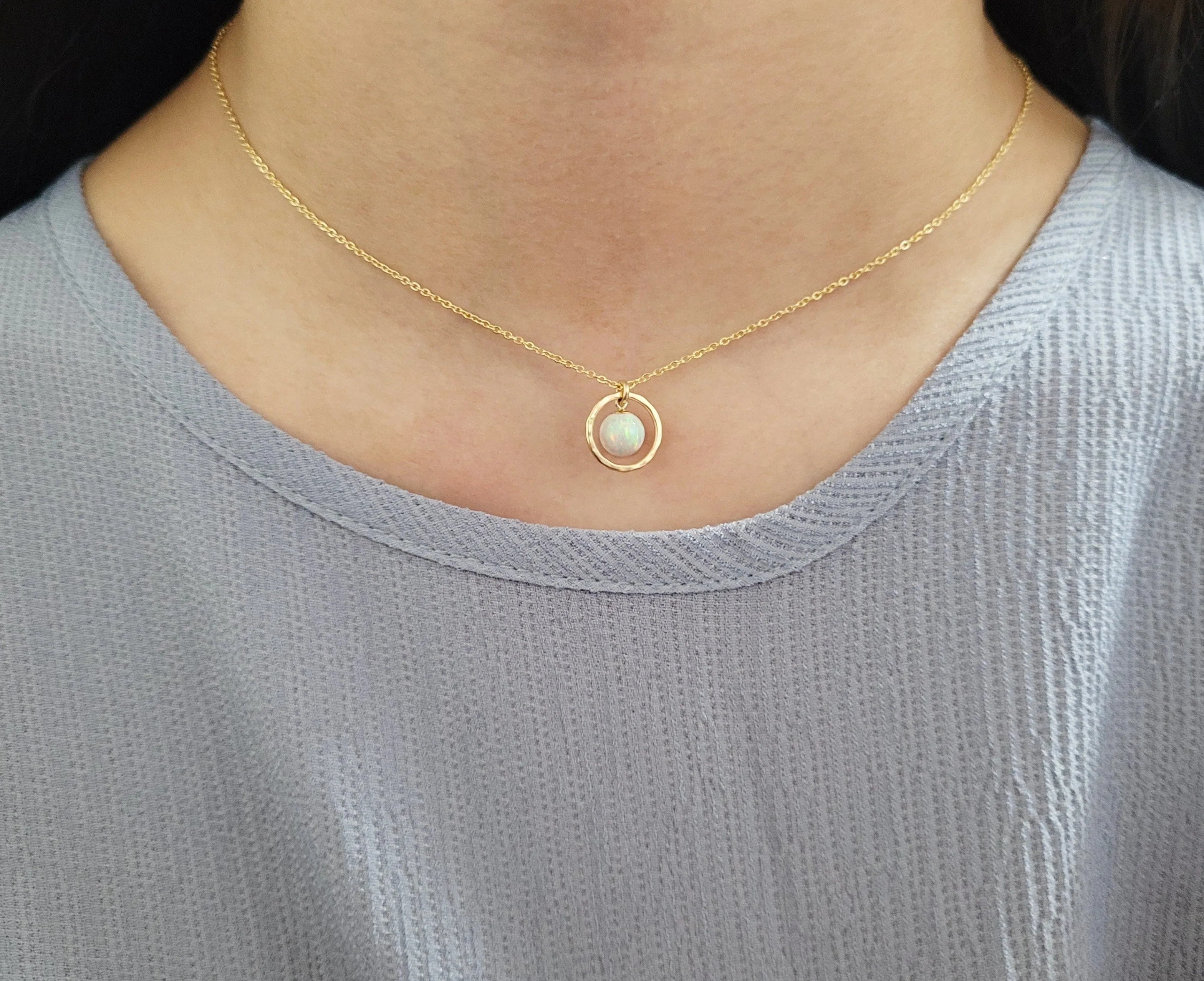 White Opal Hoop Pendant Necklace
