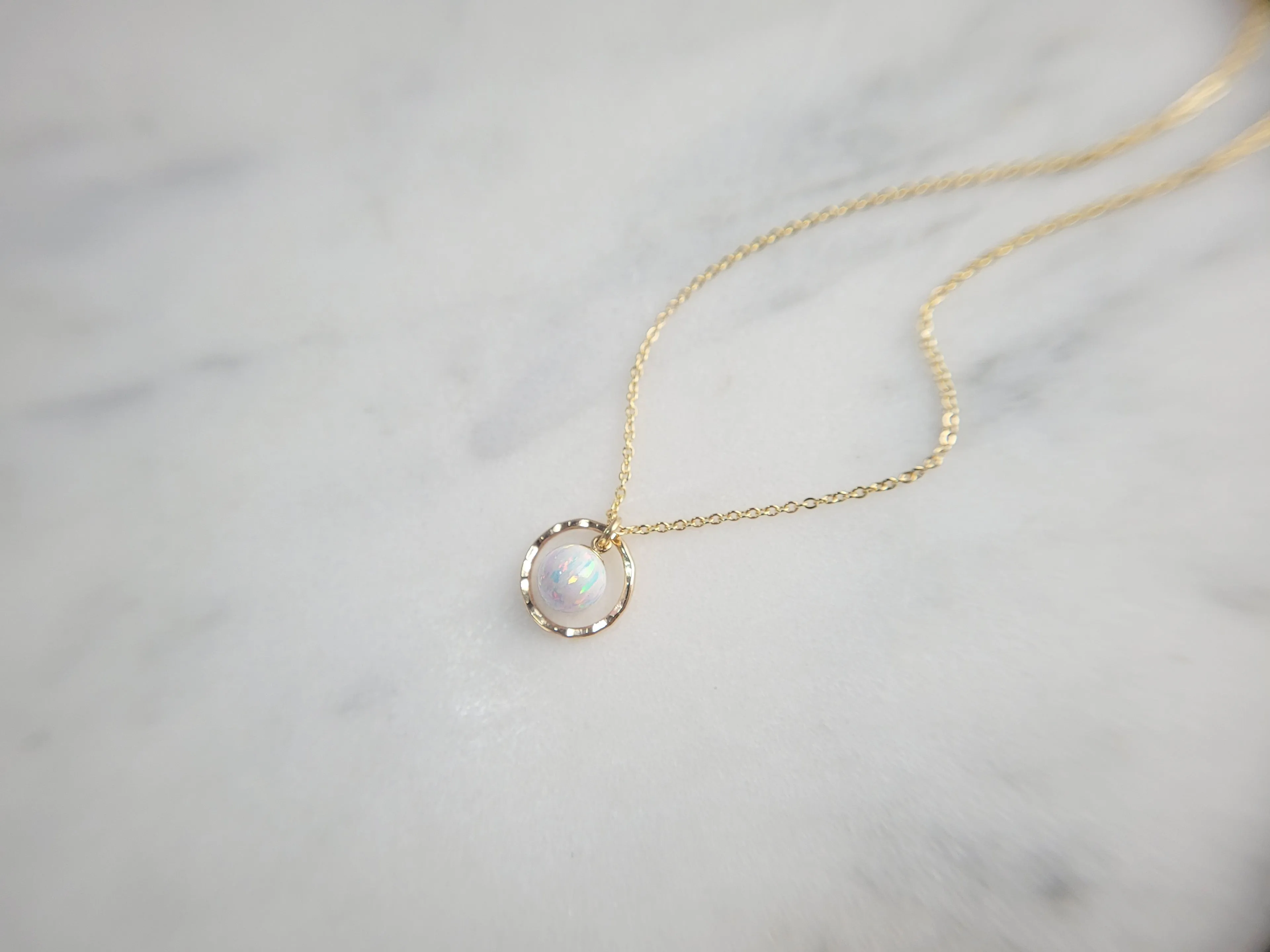 White Opal Hoop Pendant Necklace