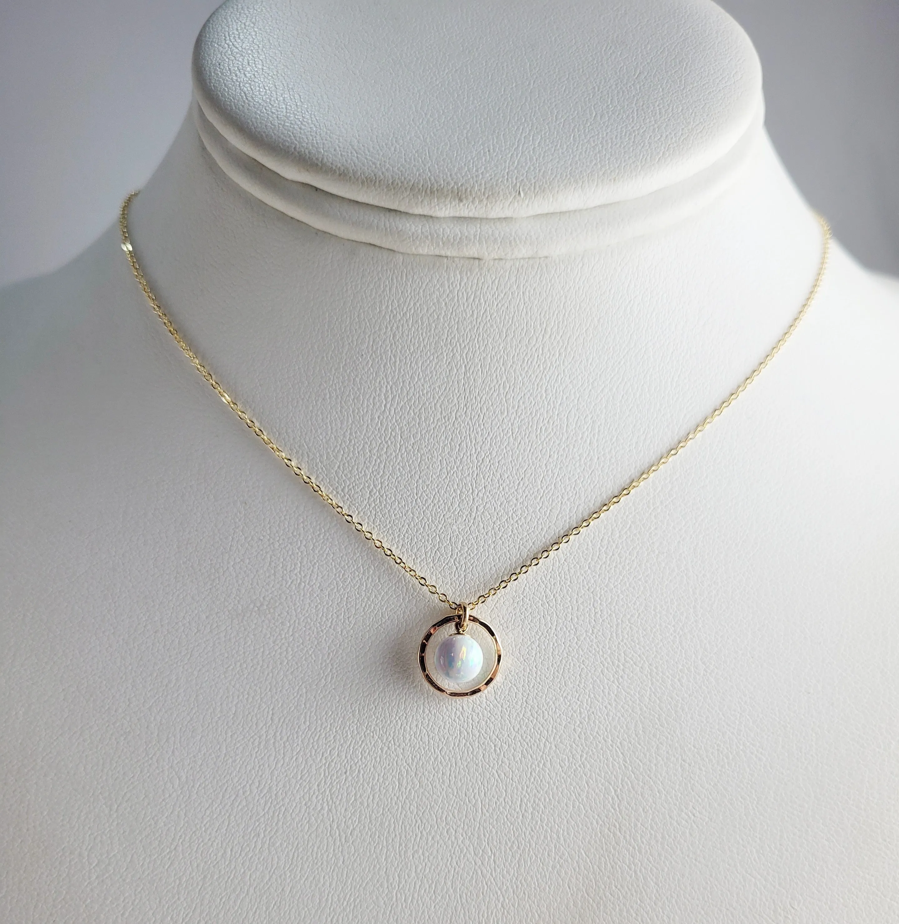 White Opal Hoop Pendant Necklace