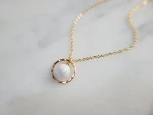 White Opal Hoop Pendant Necklace