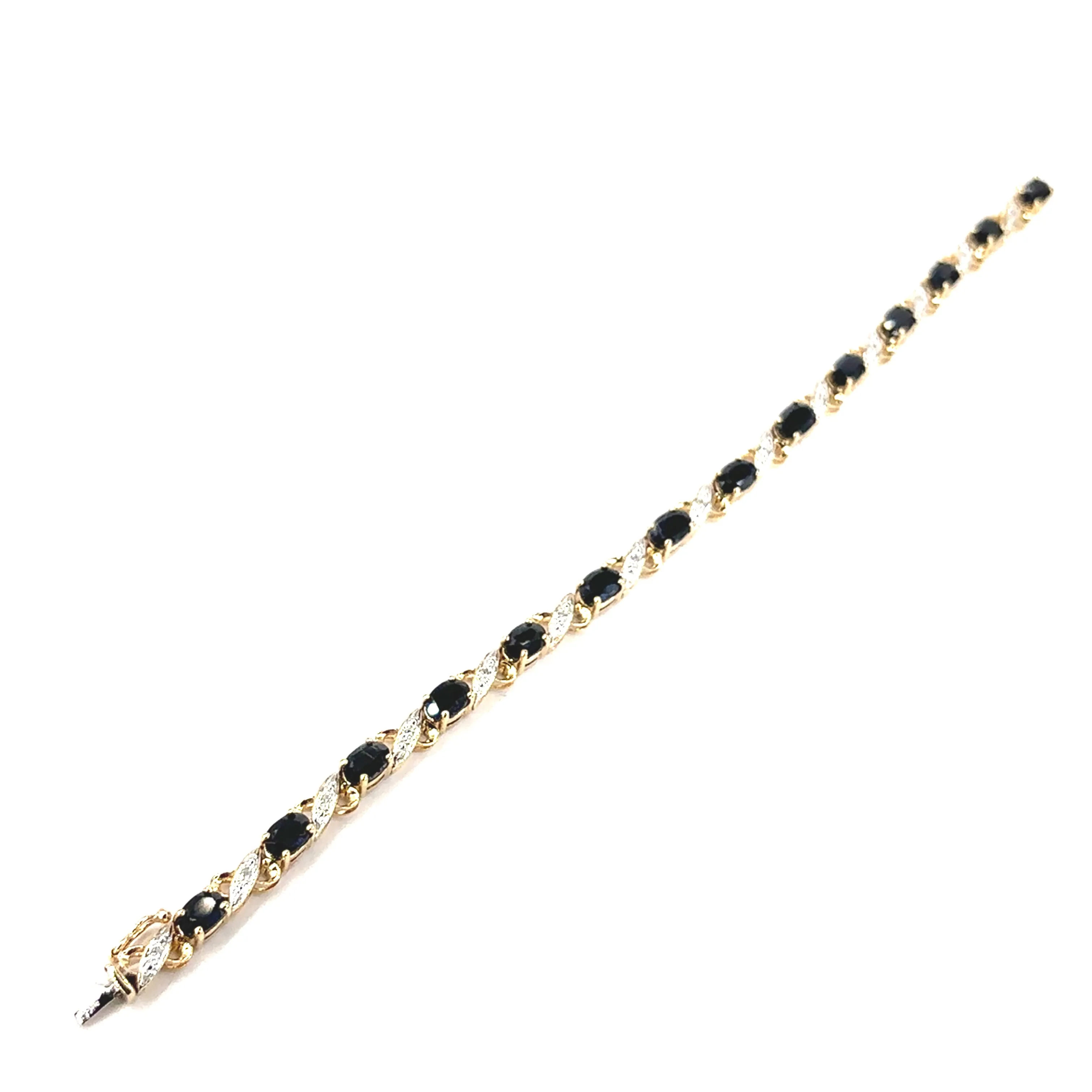 Women’s 9ct Yellow Gold Diamond Sapphire Bracelet -9.7g