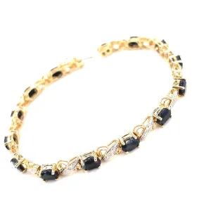 Women’s 9ct Yellow Gold Diamond Sapphire Bracelet -9.7g