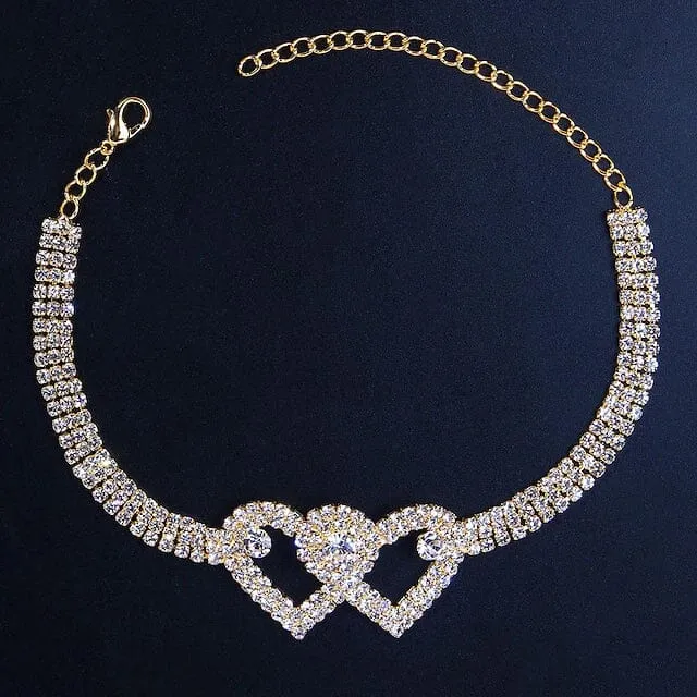 Women's White Ankle Bracelet Chandelier Heart